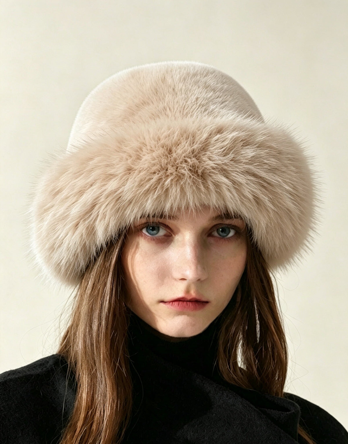 Chapeau fausse fourrure beige