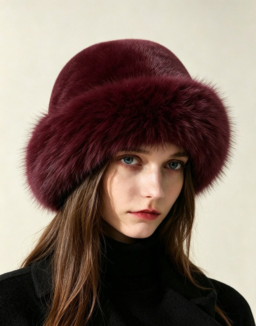 Chapeau fausse fourrure bordeaux