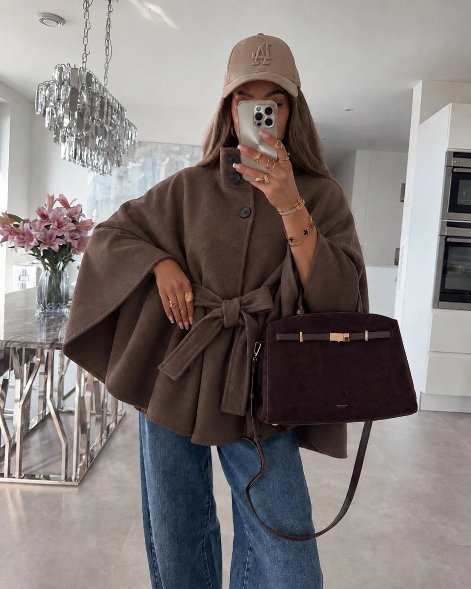 Poncho cape brun foncé