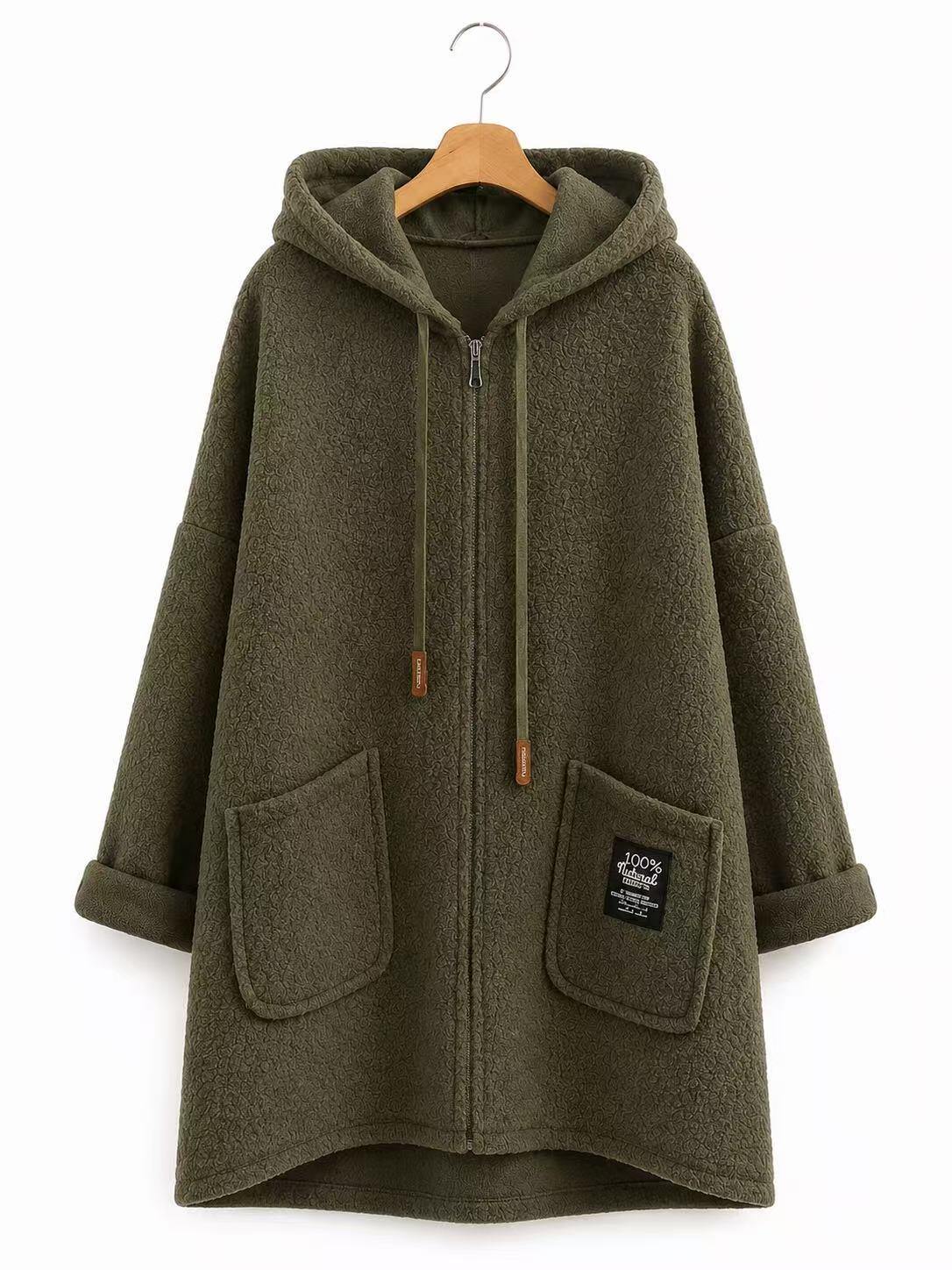 Veste longue effet mouton kaki