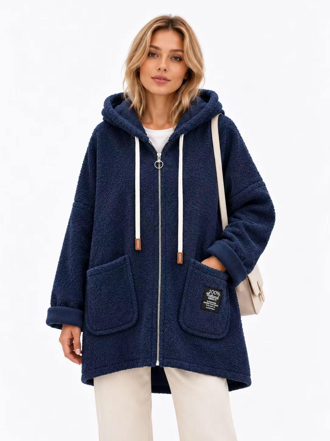 Veste longue effet mouton marine
