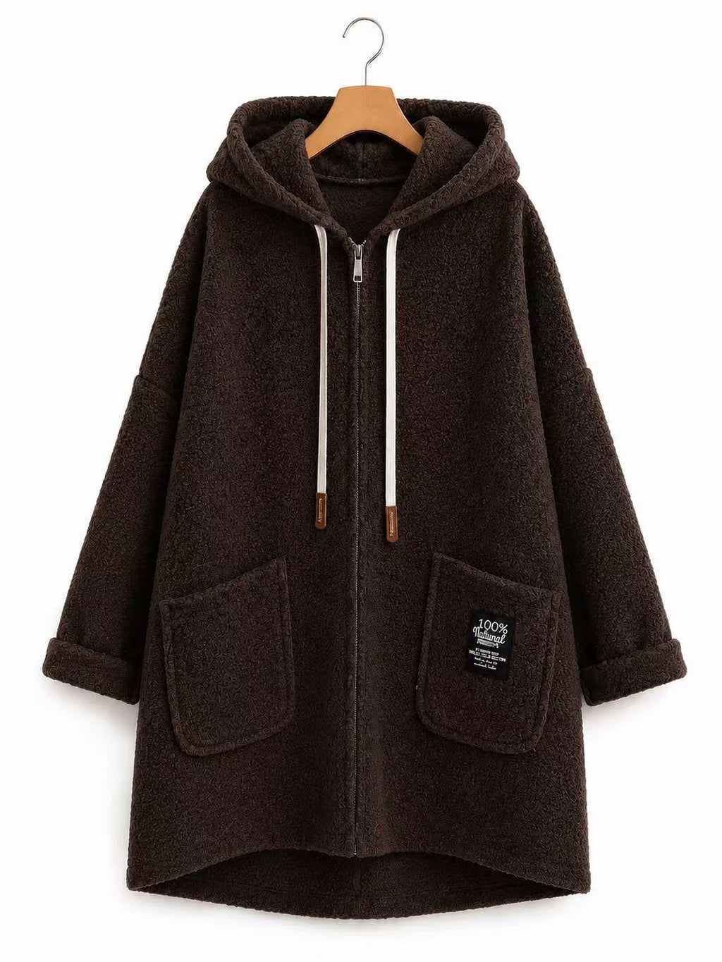 Veste longue effet mouton marron