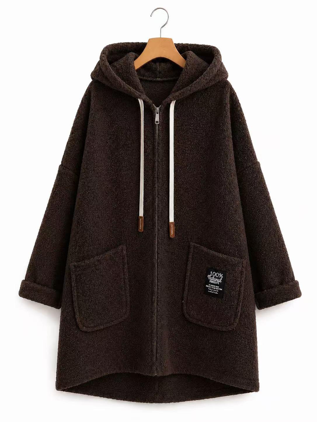Veste longue effet mouton marron