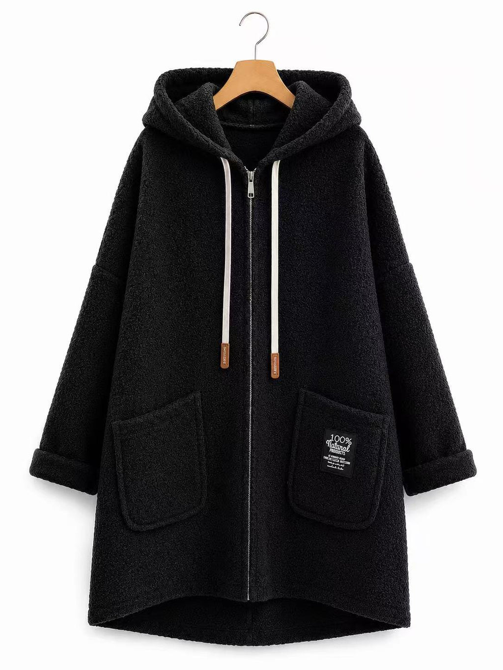 Veste longue effet mouton noir