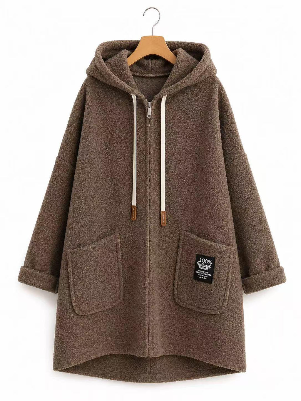 Veste longue effet mouton taupe