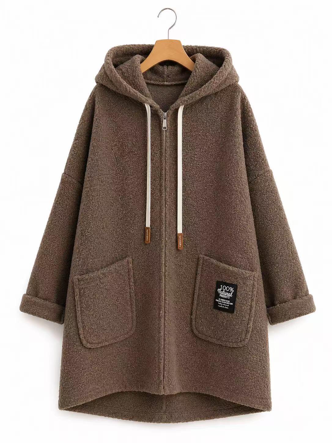 Veste longue effet mouton taupe